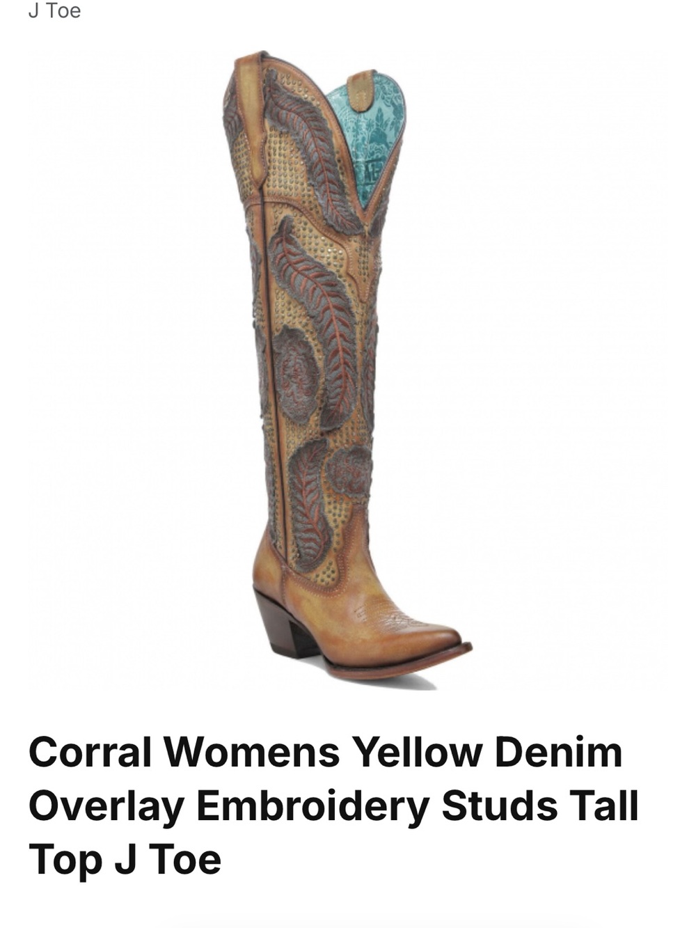 Yellow Leather Cowboy Boots with Teal Denim Top